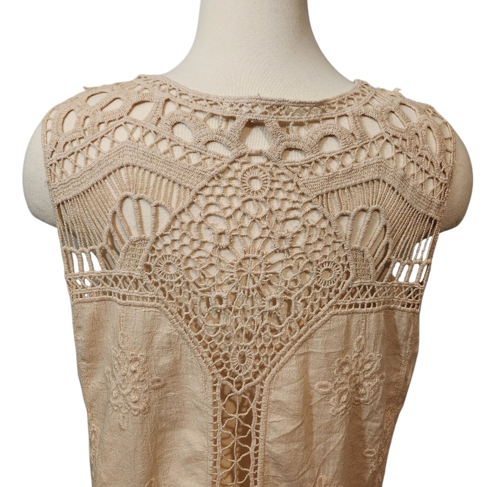 DEMOCRACY CROCHETED EMBROIDERED SLEEVELESS IVORY ROMANTIC TOP SZ S - Picture 4 of 12